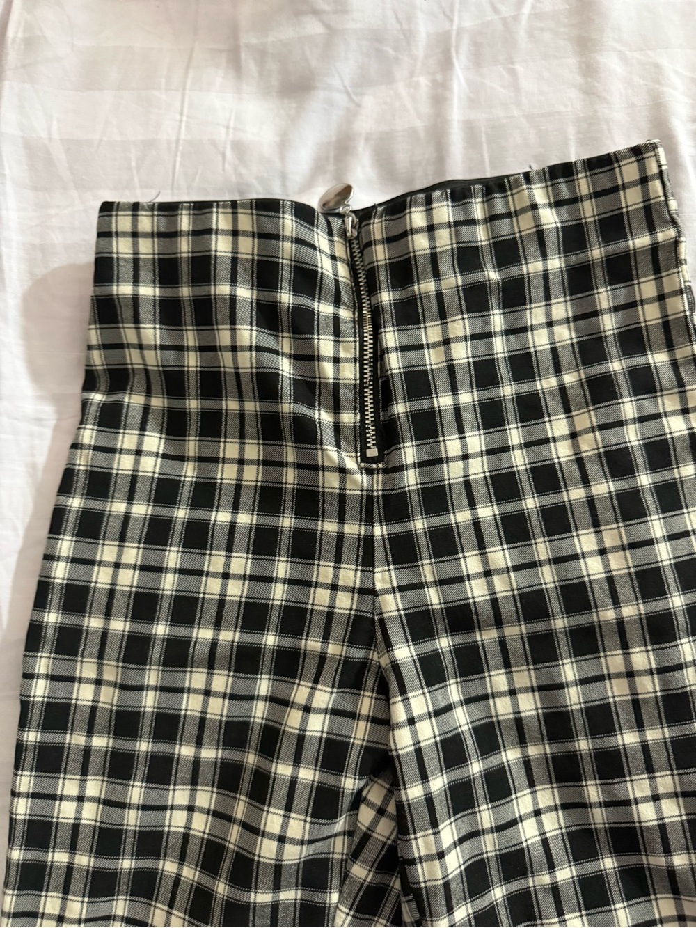 Zara Black and Cream Plaid High-Waist Pants